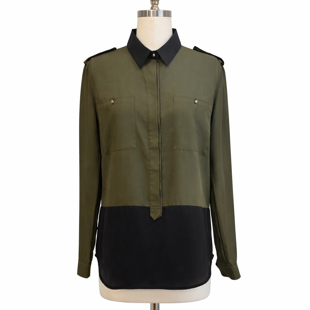 Zara Olive and Black Button Down Shirt